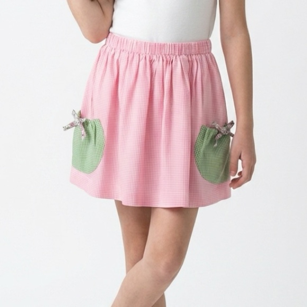 Alice Kathleen & Company Gingham Skirt Girl’s 6 S Pink White Green Pockets NEW
